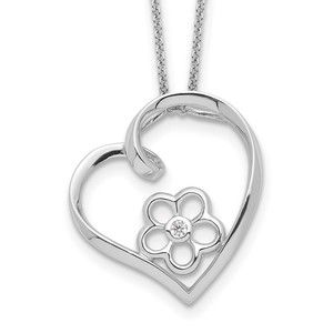 925 Sterling Silver CZ My Special Niece 18in Flower in Heart Necklace